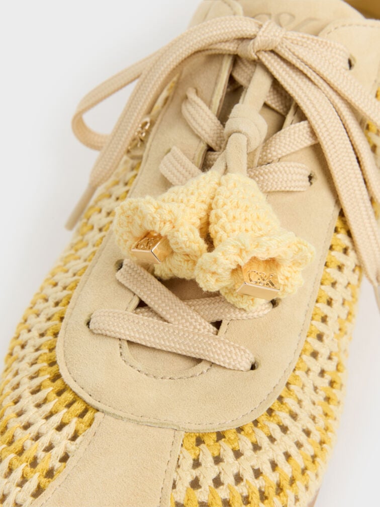 Jace Crochet & Suede Flower Sneakers, Yellow, hi-res