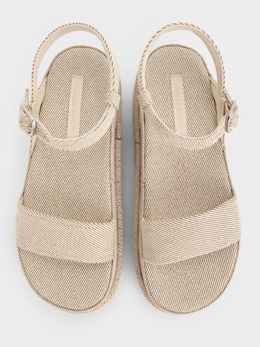 Twill Flatform Sandals, Beige, hi-res