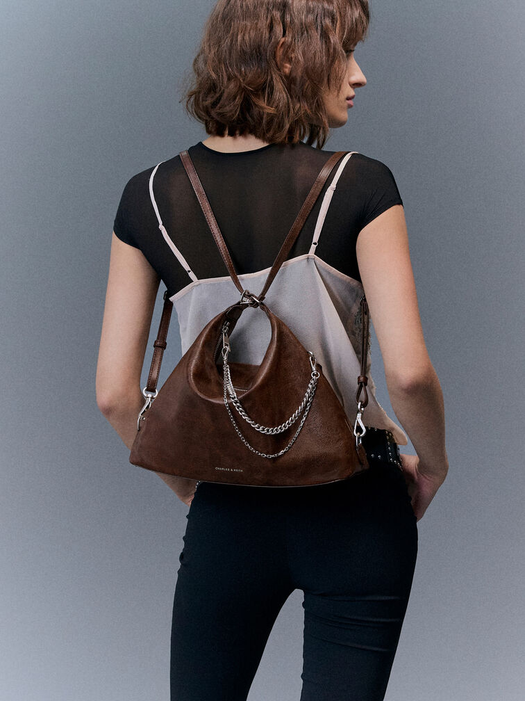 Atwood Chain Convertible Hobo Bag, Distressed Coffee, hi-res