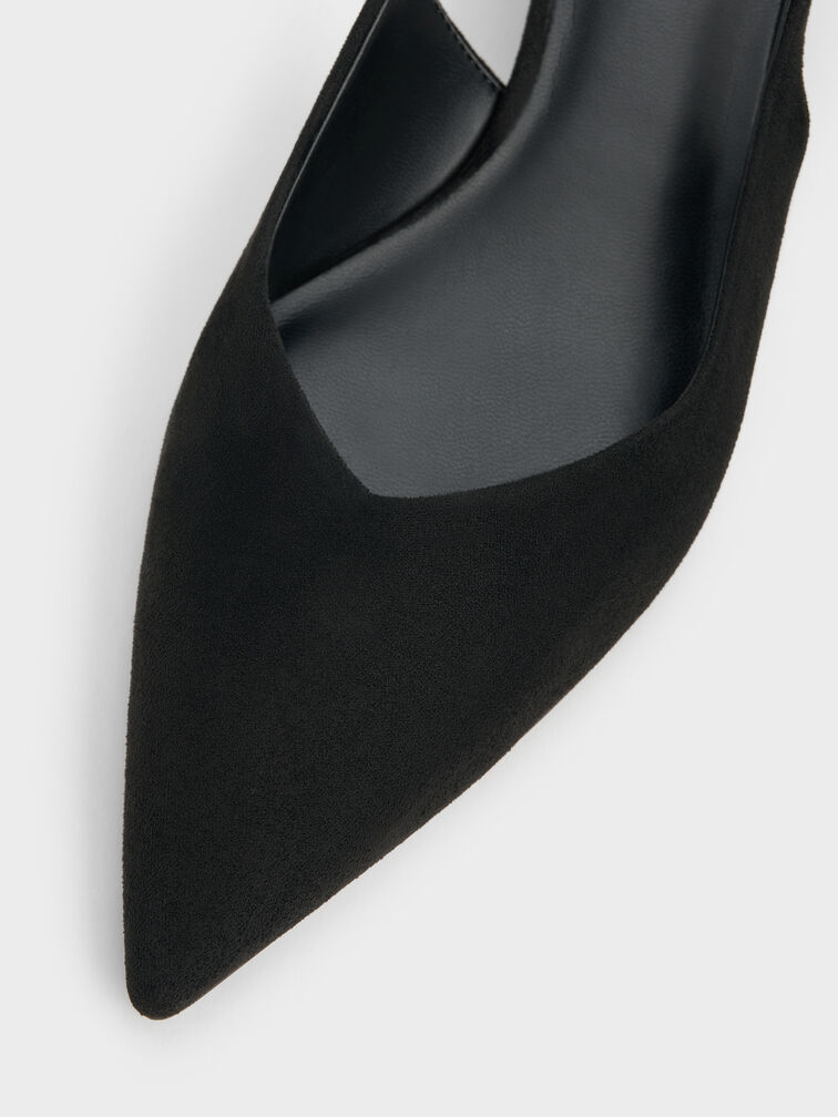 Luciana Faux Suede Slingback Kitten Heels, Black Textured, hi-res