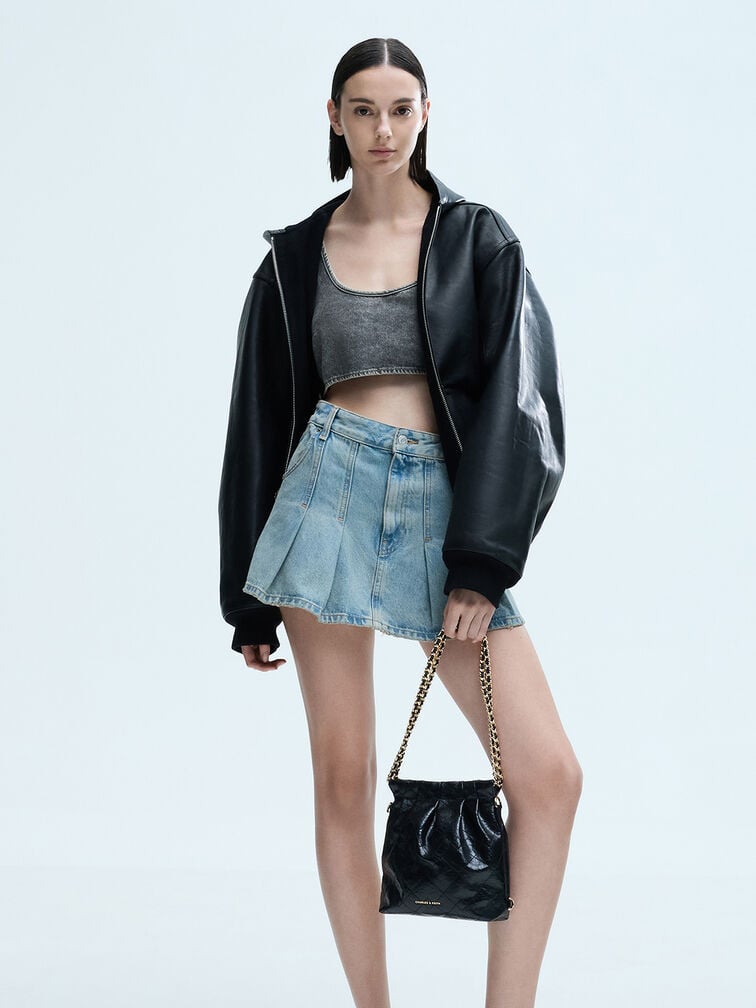 Balo phom chữ nhật Duo Chain-Handle Two-Way, Đen, hi-res