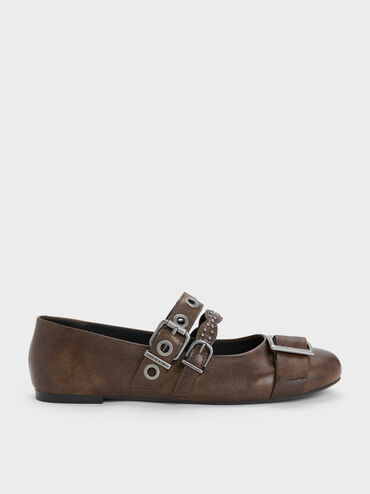 Aether Grommet Studded Mary Jane Flats, Dark Brown, hi-res
