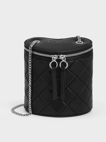 Philomena Quilted Heart Cylindrical Bag, Noir, hi-res