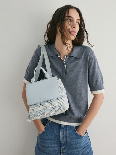 Balo phom vuông nắp gập Ida Knitted Checkered, Sea Salt Blue, hi-res