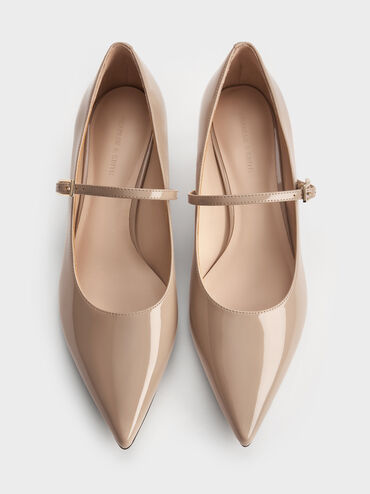 Luciana Patent Mary Jane Pumps, Taupe, hi-res