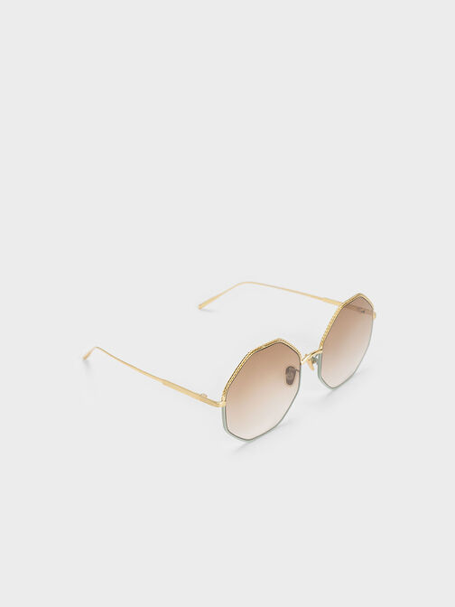 Hexagonal Wire-Frame Sunglasses, Mint Green, hi-res