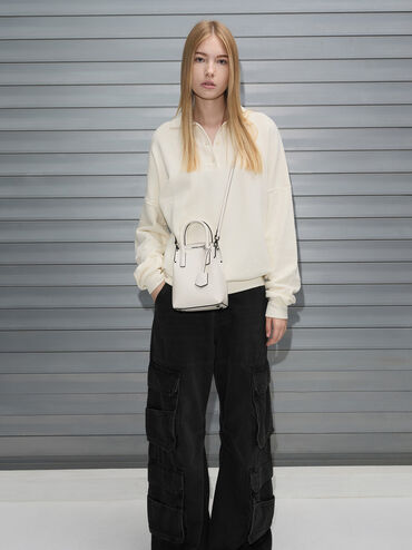 Rene Elongated Top Handle Bag, White, hi-res