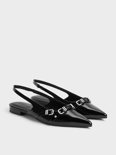 Gi&agrave;y sandals đế thấp Aira, Đen b&oacute;ng nh&aacute;m, hi-res