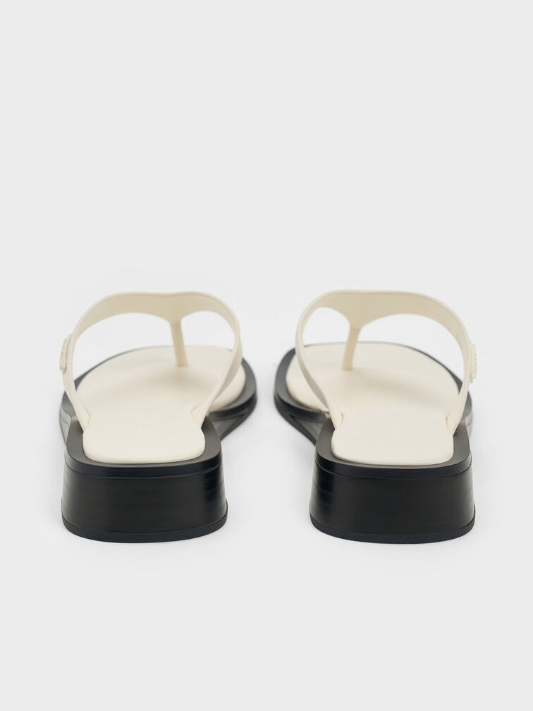 V-Strap Wedge Thong Sandals, Cream, hi-res