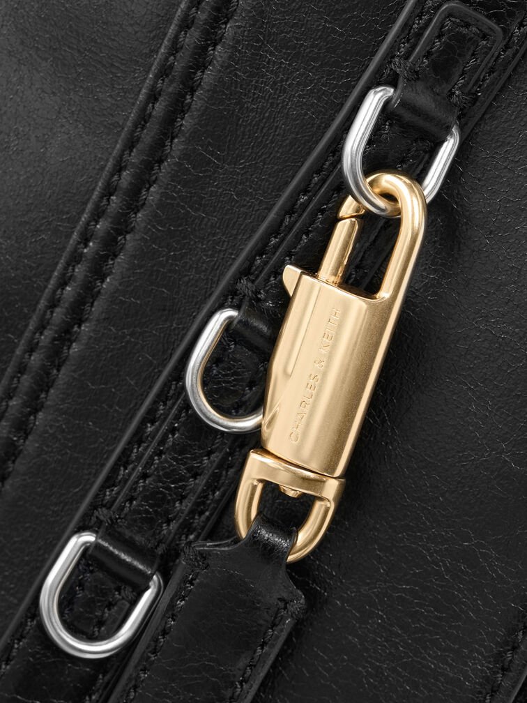 Delfina Belted Tote Bag, Noir, hi-res