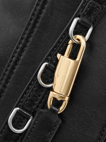 Delfina Belted Tote Bag, Noir, hi-res