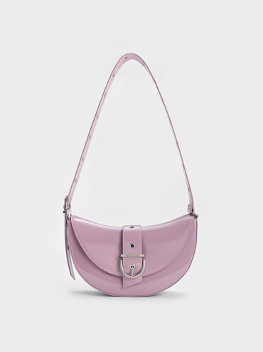 Buckled Strap Crescent Bag, Lilac, hi-res