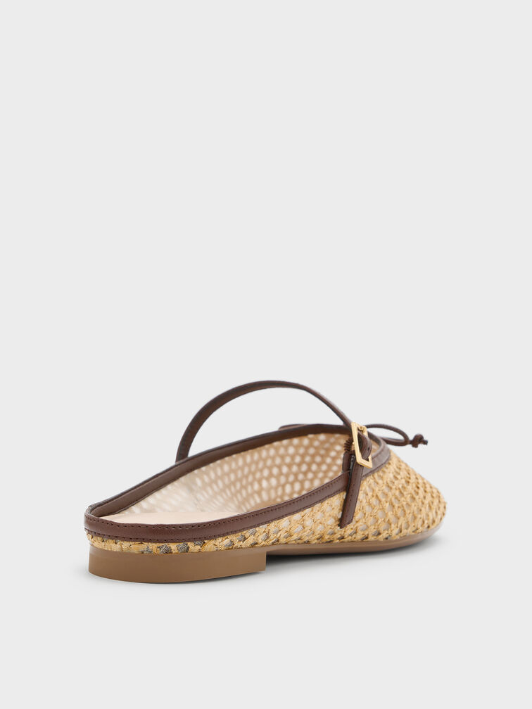Gi&agrave;y mules đế thấp Raffia, Dark Brown Textured, hi-res
