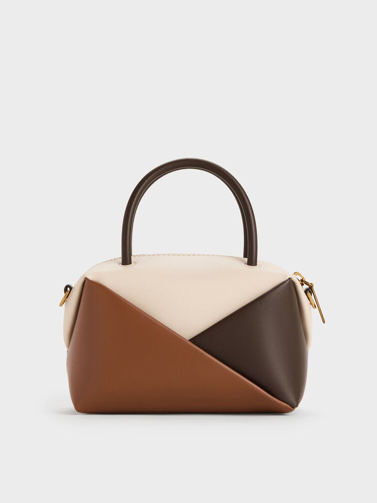Midori Colourblock Geometric Bowling Bag, Multi Brown, hi-res