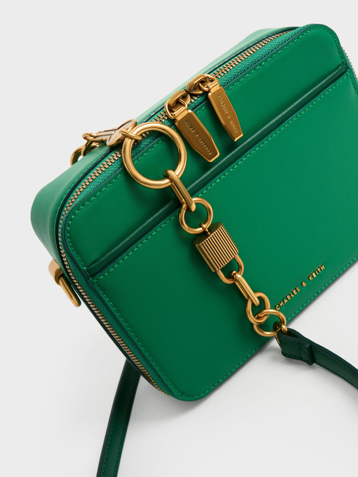 Lock & Key Chain Handle Bag, Green, hi-res