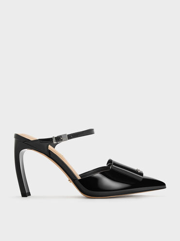 Gi&agrave;y mules cao g&oacute;t Lu Patent Leather Bow Blade-Heel, Đen b&oacute;ng, hi-res