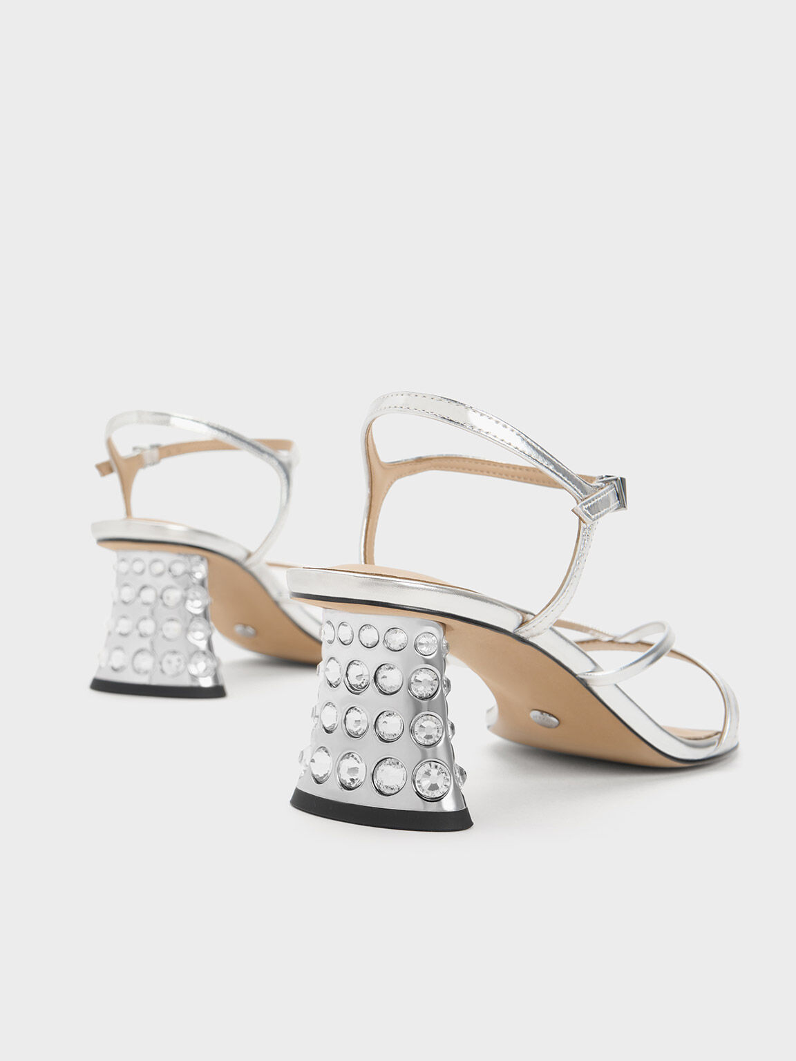 Giày sandals cao gót Gem-Embellished Strappy, Bạc, hi-res