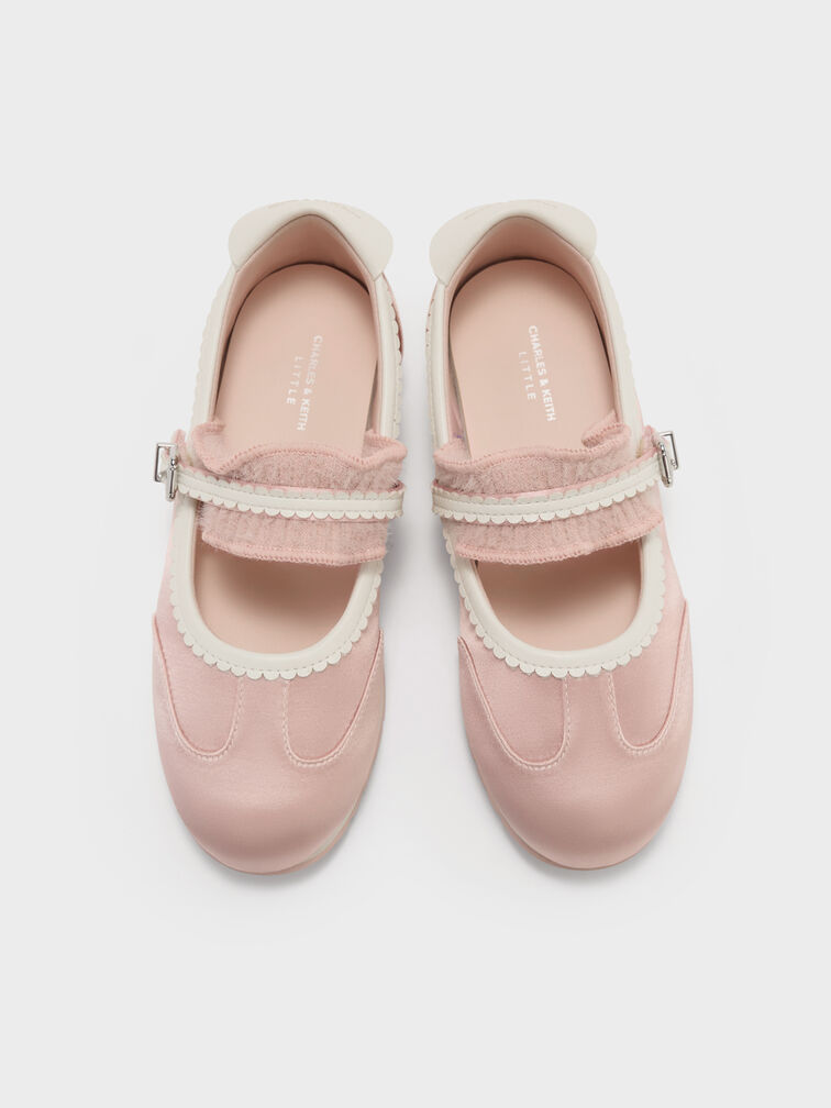 Girls' Satin Scallop-Trim Mary Jane Sneakers, Pink, hi-res