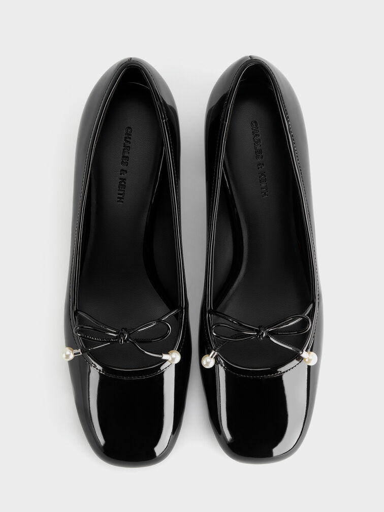 Barbara Patent Pearl-Embellished Bow Ballet Pumps, Black Patent, hi-res