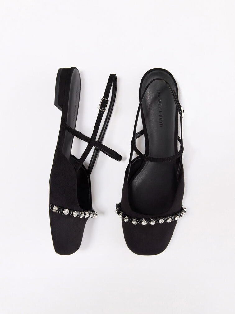 Gi&agrave;y sandals đế thấp Faux Suede Crystal, Đen họa tiết, hi-res