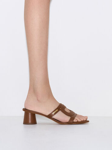 Giày mules cao gót Cut-Out Cylinder-Heel, Vàng caramel, hi-res