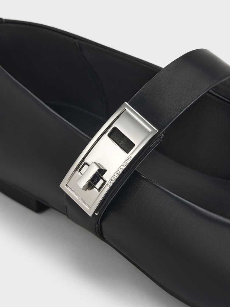 Lando Metallic-Buckle Mary Jane Flats, Black, hi-res