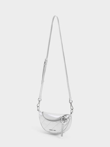 Philomena Metallic Half-Moon Crossbody Bag, Silver, hi-res
