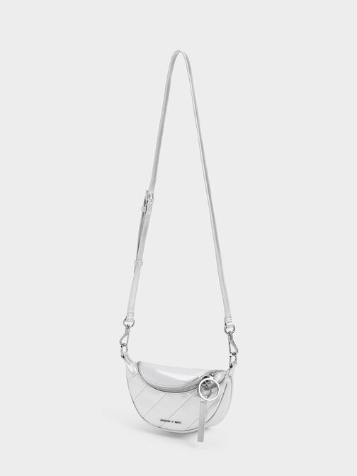 Túi đeo chéo hình bán nguyệt Philomena Metallic Half-Moon, Bạc, hi-res