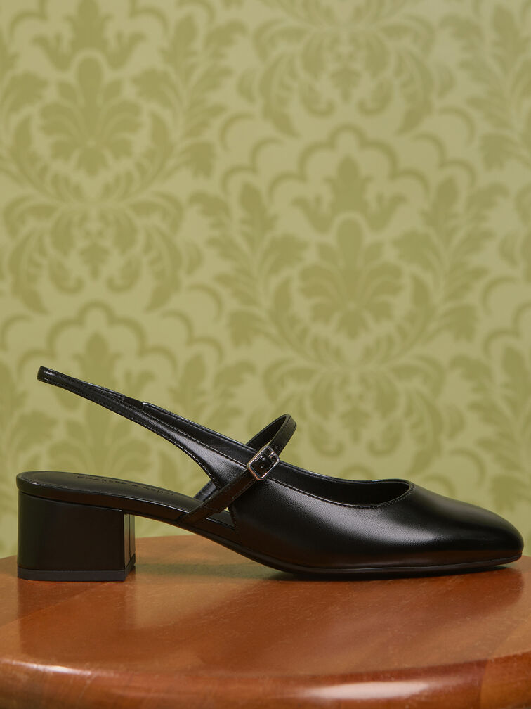 Block-Heel Slingback Mary Jane Pumps, Black, hi-res