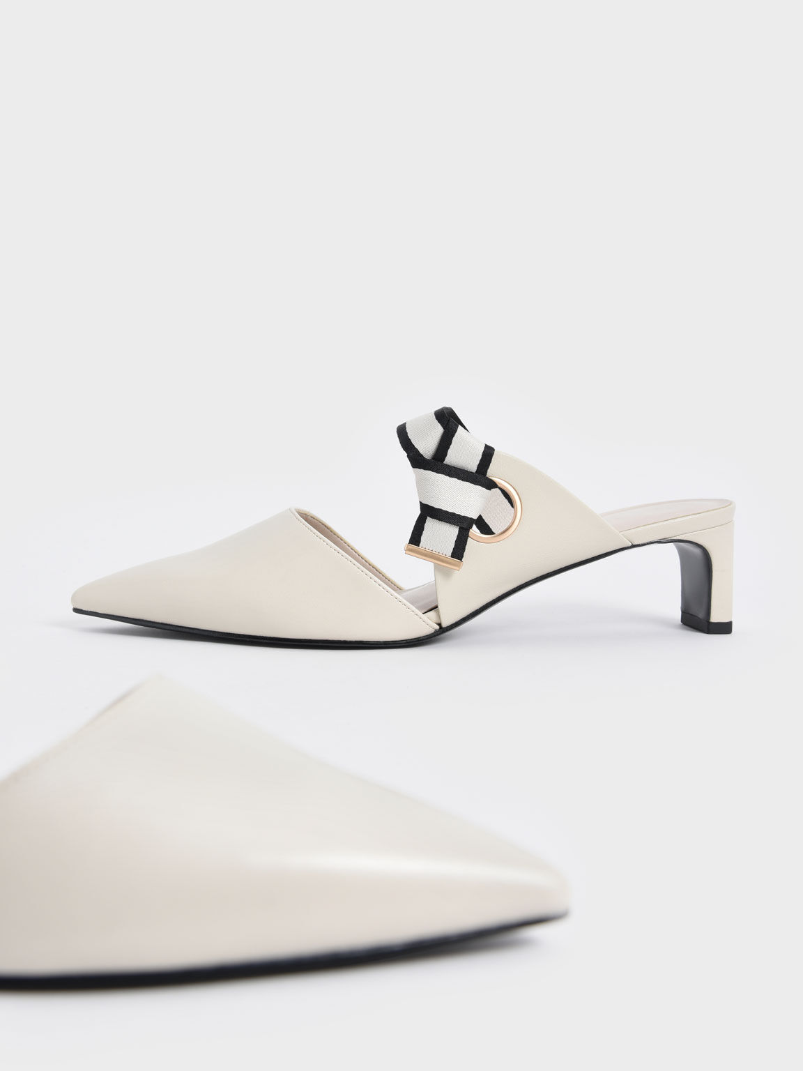 Knotted Fabric Strap Pointed Mules, Chalk, hi-res