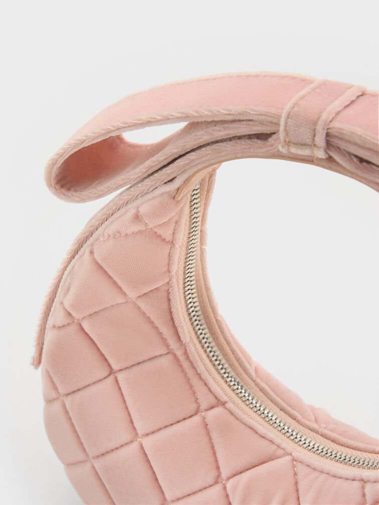 Janie Velvet Quilted Bow-Handle Bag, Pink, hi-res
