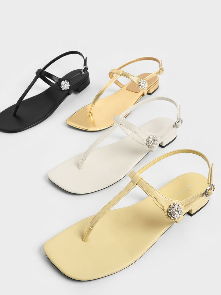 Giày sandals Gem-Embellished Thong, Đen, hi-res