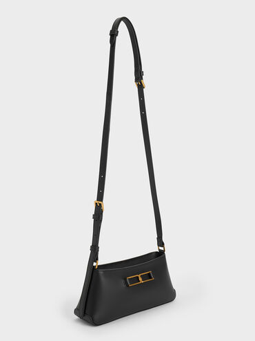 Túi đeo vai hình thang Gabine Leather Trapeze, Đen, hi-res