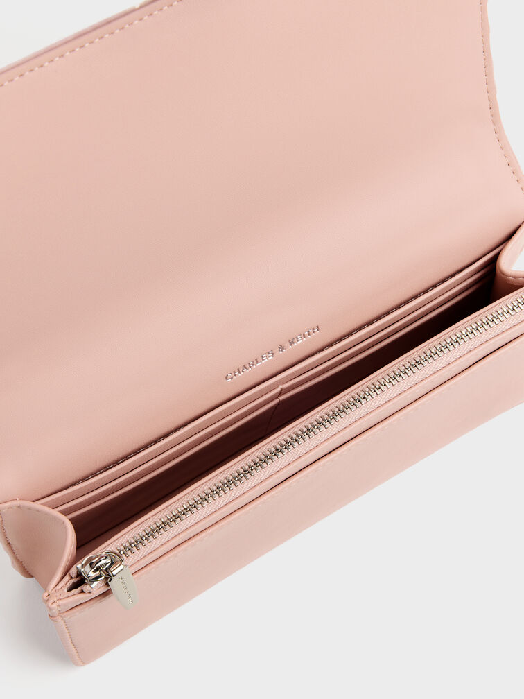 Paffuto Velvet Quilted Wallet On Chain, Pink, hi-res