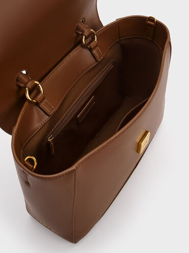 Túi xách phom chữ nhật Arley Canvas Scarf-Wrapped, Chocolate, hi-res