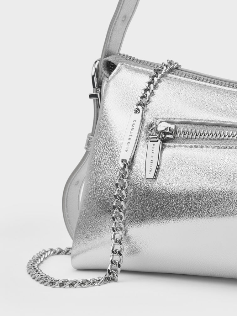 T&uacute;i đeo vai Rachel Elongated Front-Pocket Chain-Handle, Bạc, hi-res