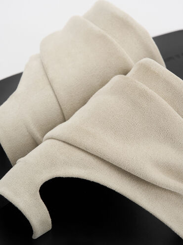 Faux Suede Ruched Toe-Ring Sandals, Chalk, hi-res