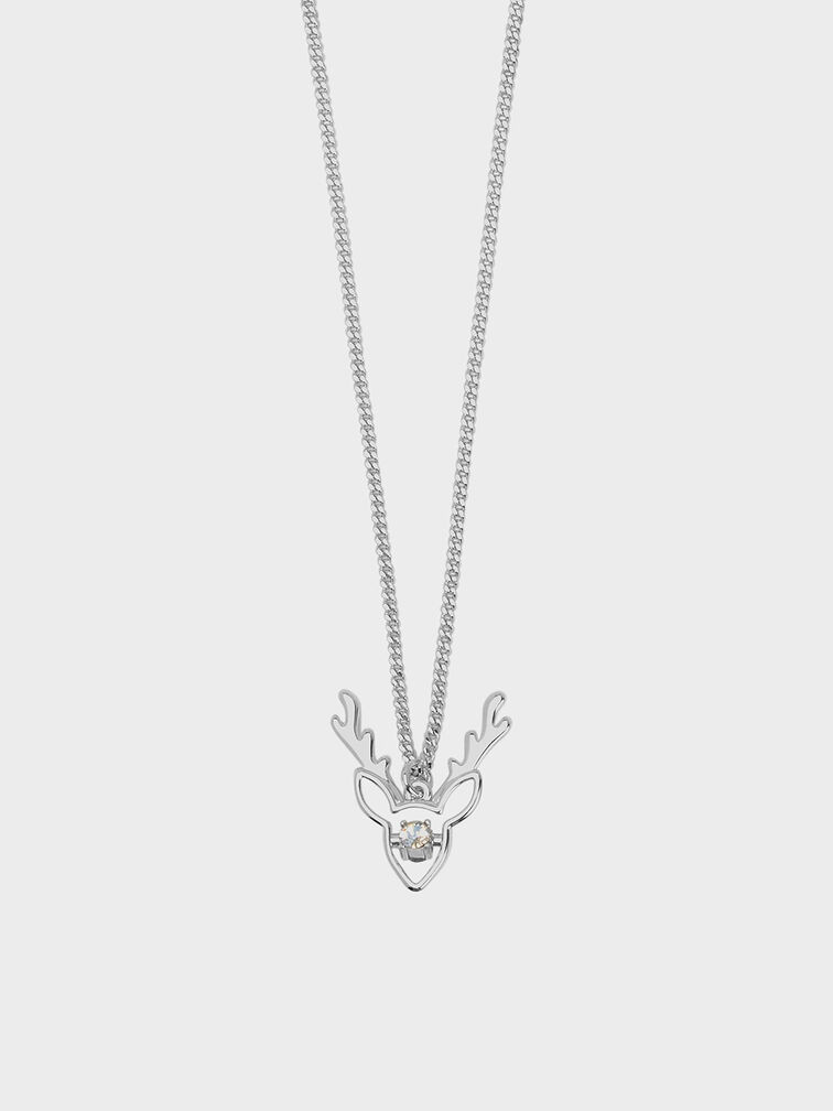 Deer Necklace, Silver, hi-res