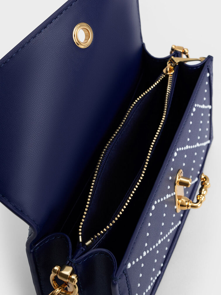 Túi đeo chéo nắp gập Marietta Textured Quilted, Xanh navy, hi-res