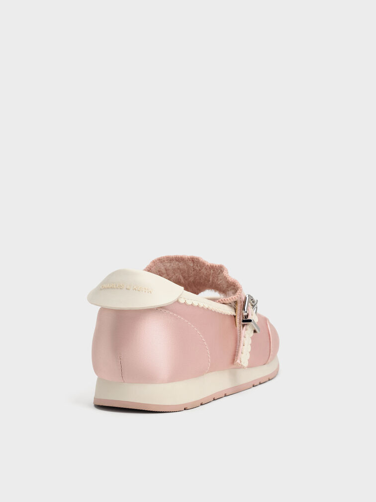Girls' Satin Scallop-Trim Mary Jane Sneakers, Pink, hi-res