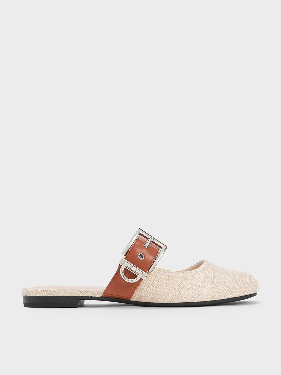 Beige Buckled Strap Linen Mules CHARLES  KEITH VN