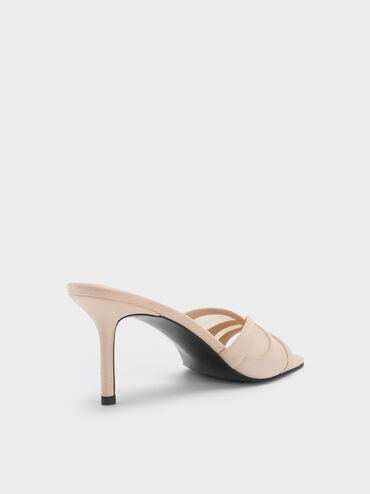 Faux Suede & Mesh Heeled Mules, Beige, hi-res