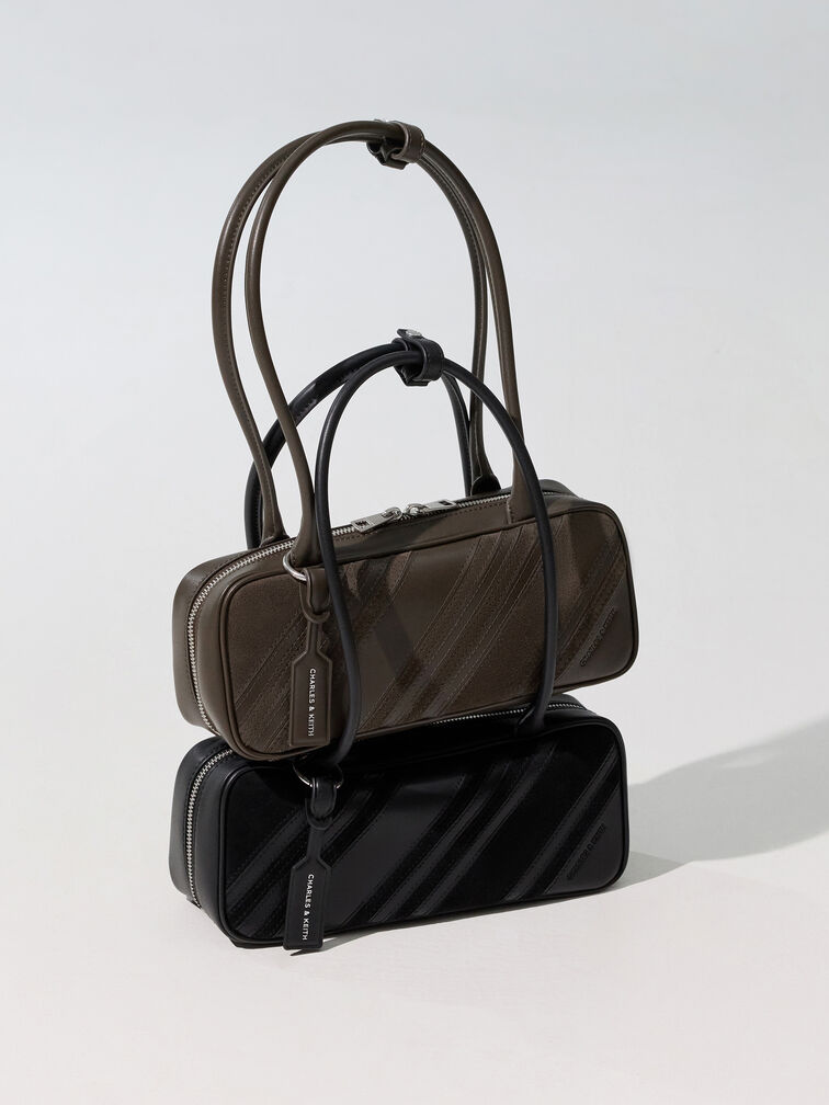 T&uacute;i đeo vai d&aacute;ng d&agrave;i Zeya Recycled Suede Striped, Xanh r&ecirc;u đậm, hi-res