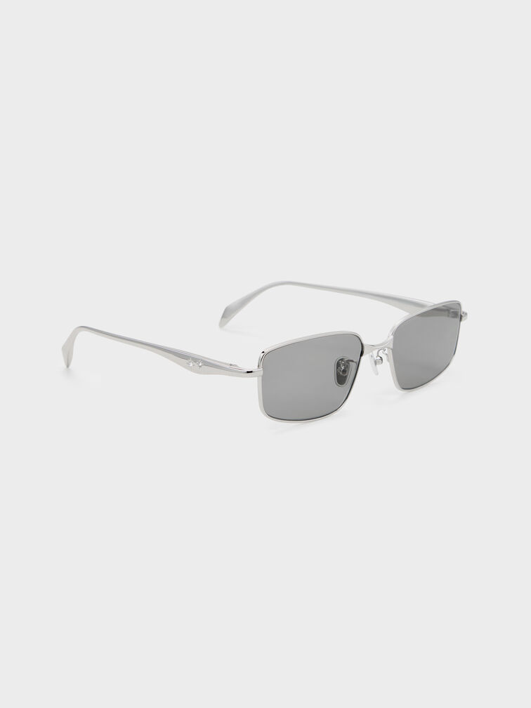 Celestia Rectangular Clear Sunglasses, Silver, hi-res