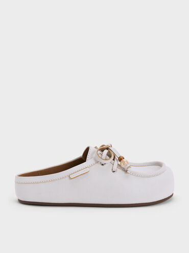 Gale Beaded-Lace Mules, White, hi-res