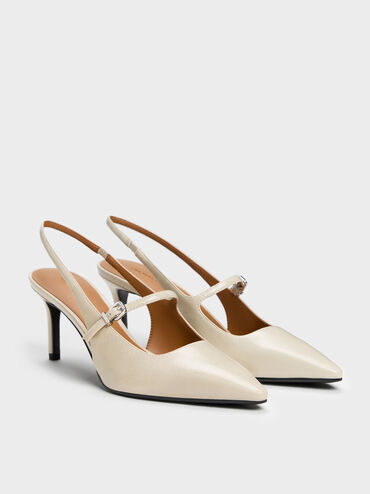 Pointed Slingback Mary Jane Pumps, Beige, hi-res