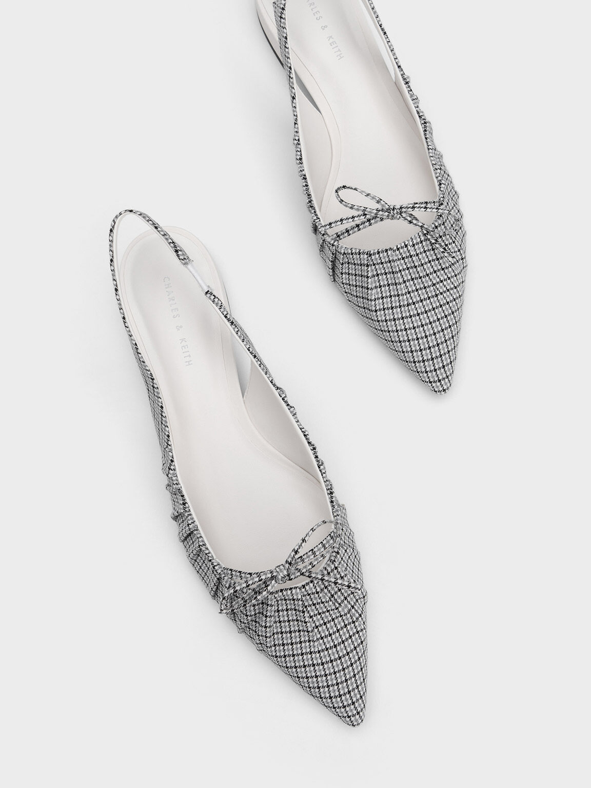 Checkered Bow Ruched Slingback Flats, Multi, hi-res