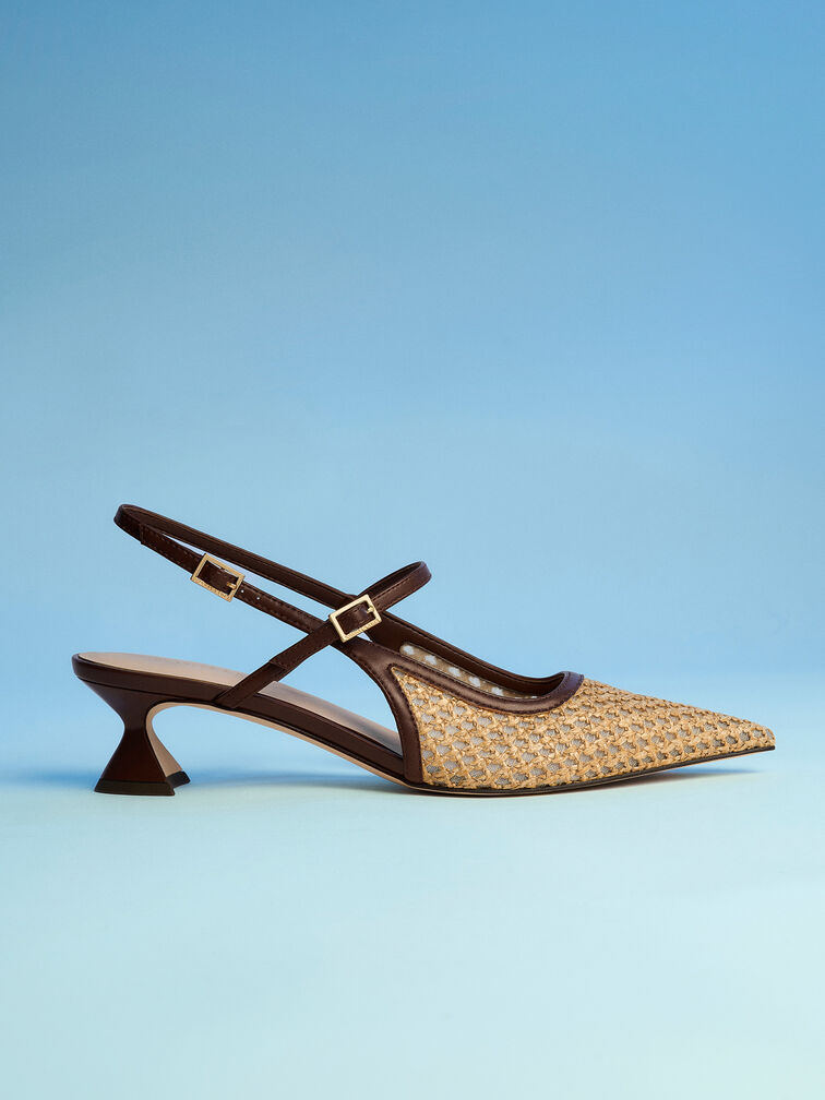 Gi&agrave;y cao g&oacute;t mũi nhọn Raffia, Dark Brown Textured, hi-res