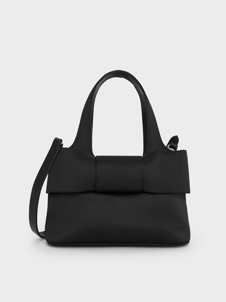 Satin Bow Bucket Bag, Noir, hi-res