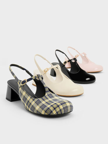 Gi&agrave;y cao g&oacute;t mũi tr&ograve;n T-Bar Slingback Mary Jane, Đen b&oacute;ng nh&aacute;m, hi-res